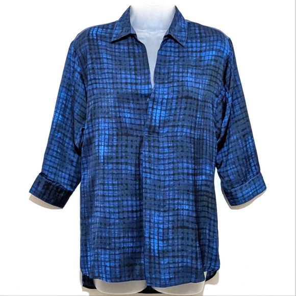 Simply Vera Vera Wang | Tunic | Plaid | Watercolor | Abstract | V Neck | Buttons - Picture 1 of 7